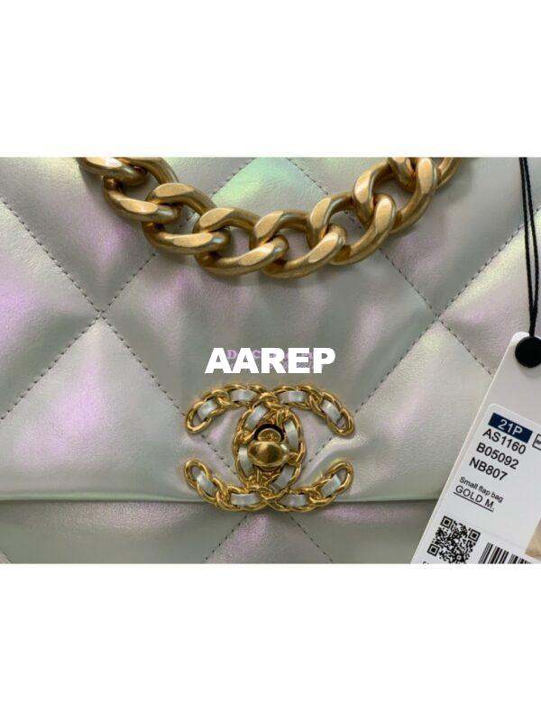 Replica Chanel 19 Flap Bag AS1160 AS1161 Iridescent Calfskin White 5