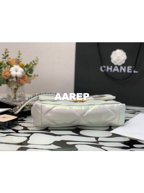 Replica Chanel 19 Flap Bag AS1160 AS1161 Iridescent Calfskin White 6