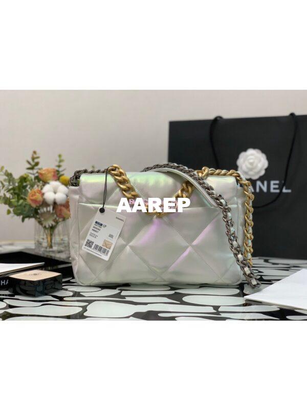 Replica Chanel 19 Flap Bag AS1160 AS1161 Iridescent Calfskin White 7
