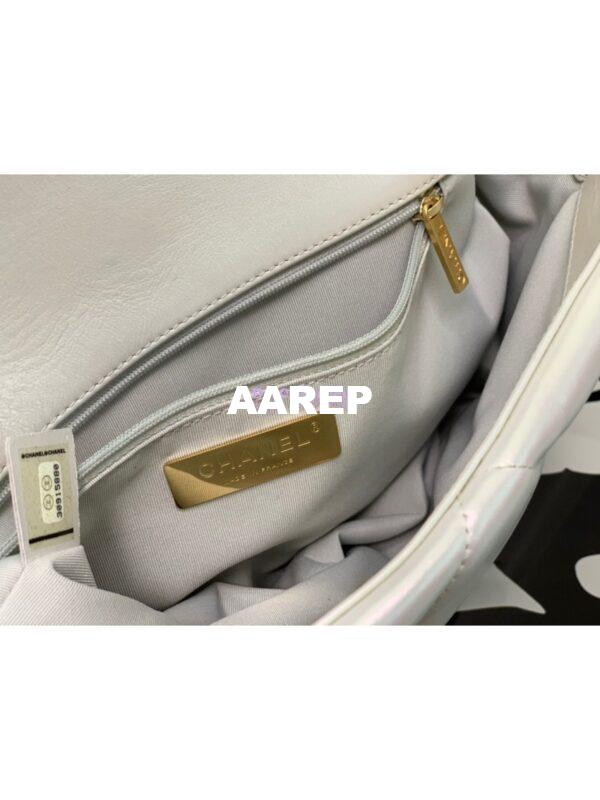 Replica Chanel 19 Flap Bag AS1160 AS1161 Iridescent Calfskin White 9