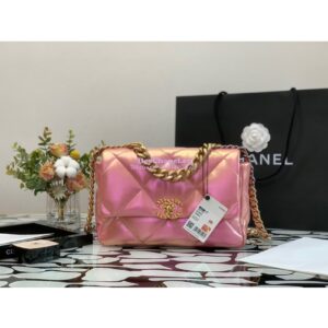 Replica Chanel 19 Flap Bag AS1160 AS1161 Iridescent Calfskin Pink