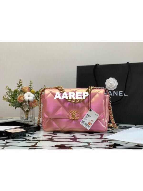 Replica Chanel 19 Flap Bag AS1160 AS1161 Iridescent Calfskin Pink 3