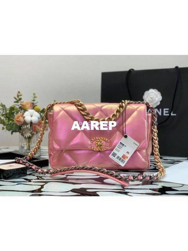 Replica Chanel 19 Flap Bag AS1160 AS1161 Iridescent Calfskin Pink 4