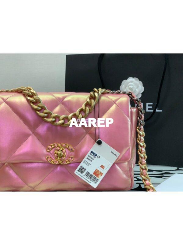 Replica Chanel 19 Flap Bag AS1160 AS1161 Iridescent Calfskin Pink 5