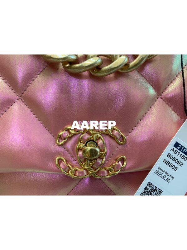 Replica Chanel 19 Flap Bag AS1160 AS1161 Iridescent Calfskin Pink 6