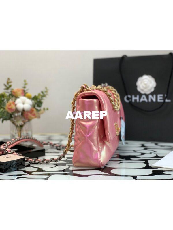 Replica Chanel 19 Flap Bag AS1160 AS1161 Iridescent Calfskin Pink 7