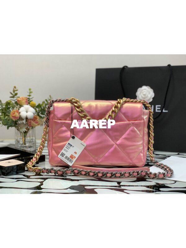 Replica Chanel 19 Flap Bag AS1160 AS1161 Iridescent Calfskin Pink 9