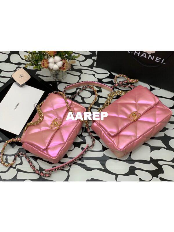 Replica Chanel 19 Flap Bag AS1160 AS1161 Iridescent Calfskin Pink 11
