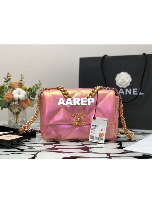 Replica Chanel 19 Flap Bag AS1160 AS1161 Iridescent Calfskin Pink 12