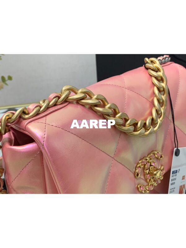 Replica Chanel 19 Flap Bag AS1160 AS1161 Iridescent Calfskin Pink 13
