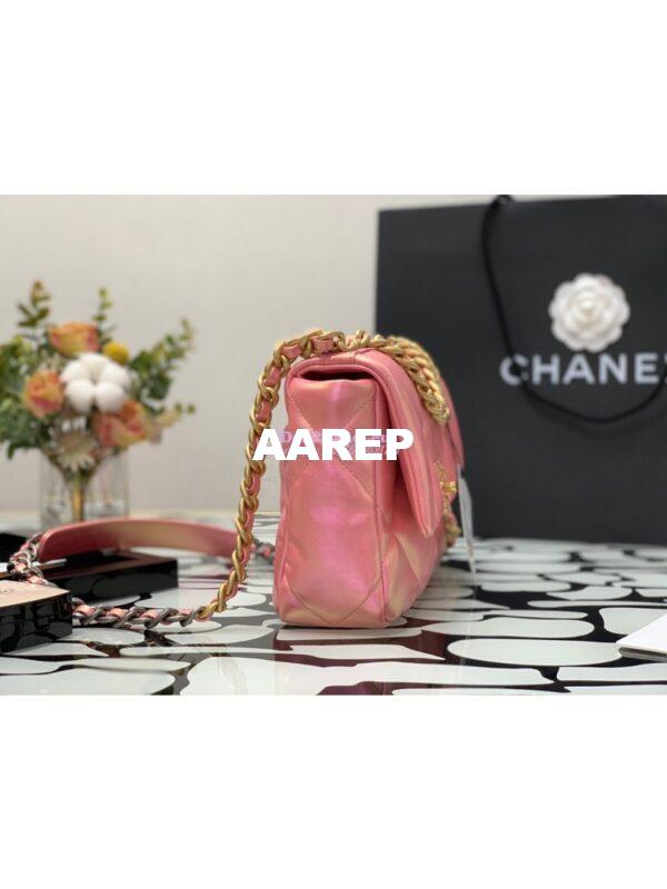 Replica Chanel 19 Flap Bag AS1160 AS1161 Iridescent Calfskin Pink 14
