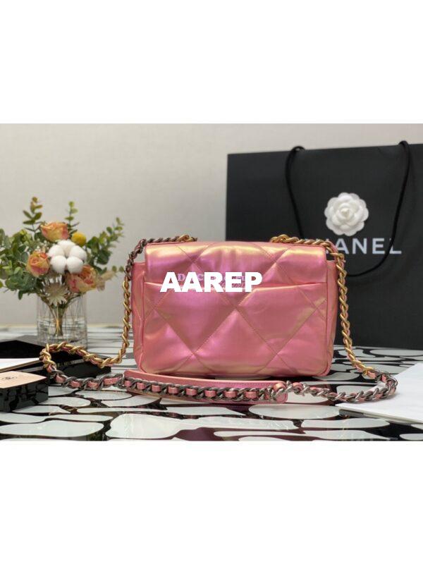 Replica Chanel 19 Flap Bag AS1160 AS1161 Iridescent Calfskin Pink 17