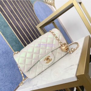 Replica Chanel Lambskin Charm Strap Flap Bag AS1787 Iridescent Ivory 2