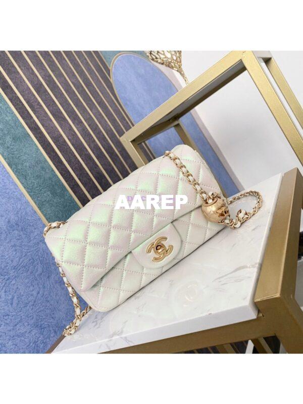 Replica Chanel Lambskin Charm Strap Flap Bag AS1787 Iridescent Ivory 2