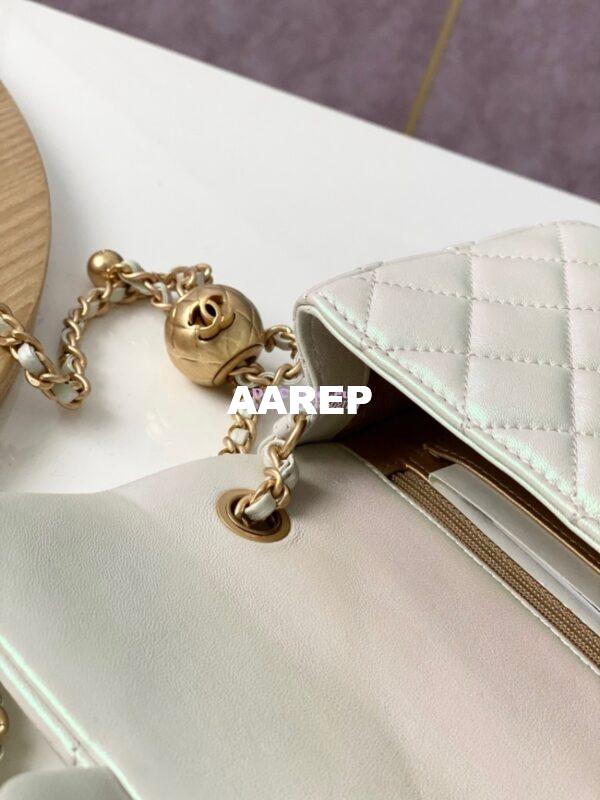 Replica Chanel Lambskin Charm Strap Flap Bag AS1787 Iridescent Ivory 7
