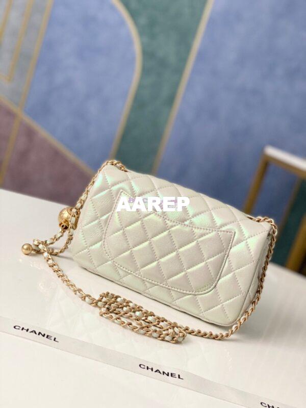 Replica Chanel Lambskin Charm Strap Flap Bag AS1787 Iridescent Ivory 9