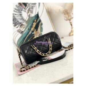 Replica Chanel Mini Bowling Bag in black Shiny Lambskin as1897 2