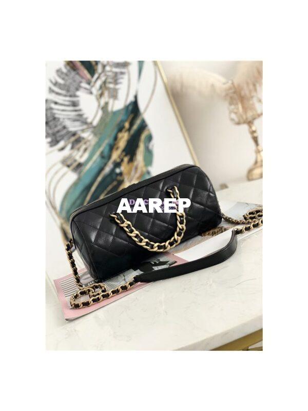 Replica Chanel Mini Bowling Bag in black Shiny Lambskin as1897 2