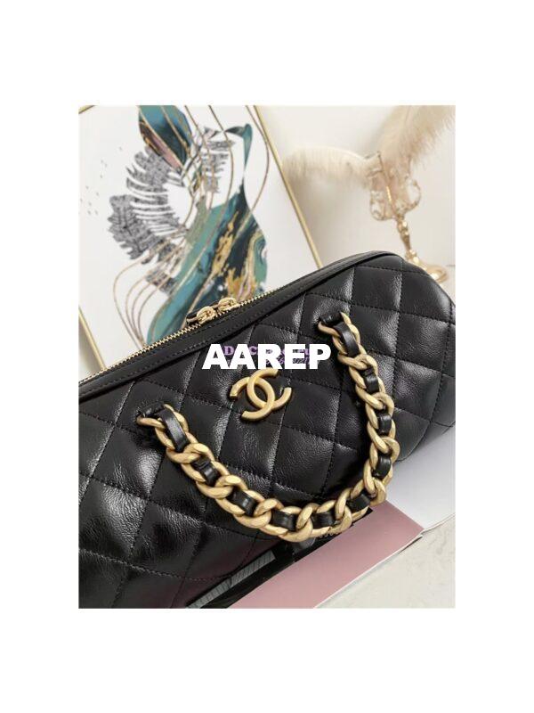 Replica Chanel Mini Bowling Bag in black Shiny Lambskin as1897 4