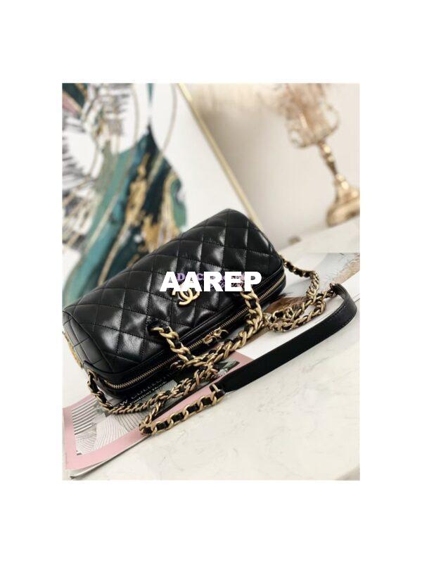 Replica Chanel Mini Bowling Bag in black Shiny Lambskin as1897 6