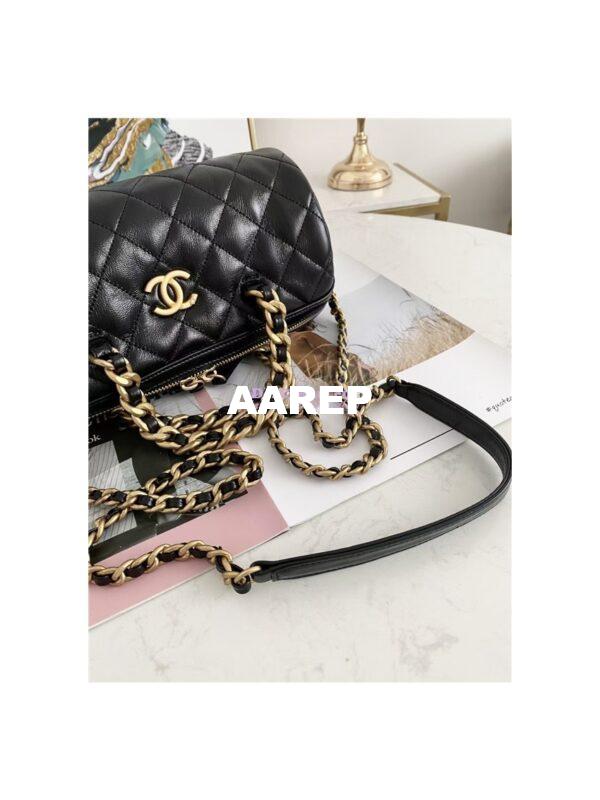 Replica Chanel Mini Bowling Bag in black Shiny Lambskin as1897 7