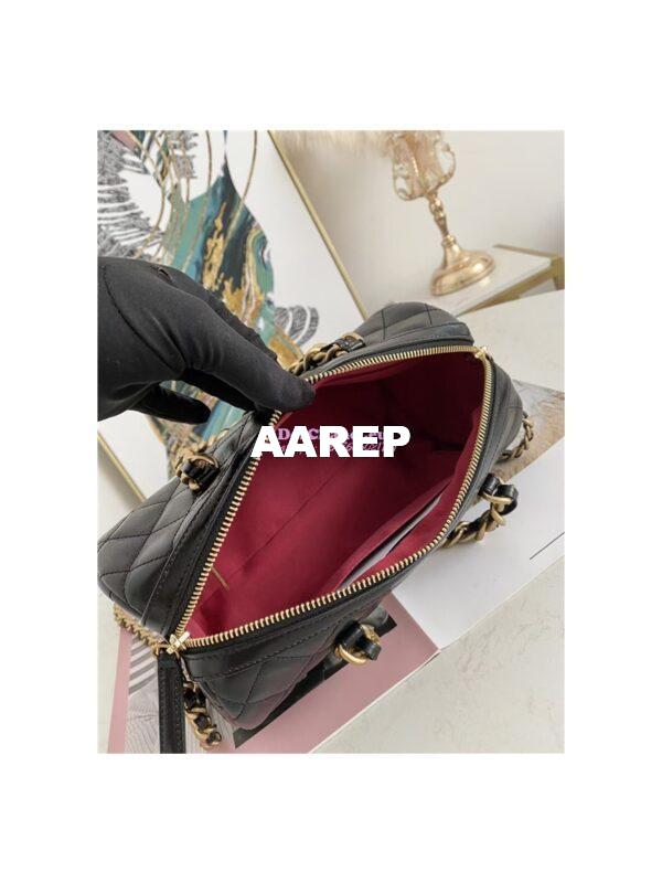 Replica Chanel Mini Bowling Bag in black Shiny Lambskin as1897 8