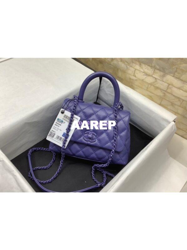 Replica Chanel Mini All Color Coco Handle Ultra Matte Bag in Grained Calfskin AS2215 Purple 3