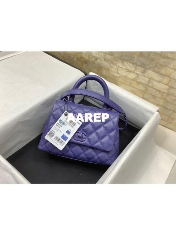 Replica Chanel Mini All Color Coco Handle Ultra Matte Bag in Grained Calfskin AS2215 Purple 4