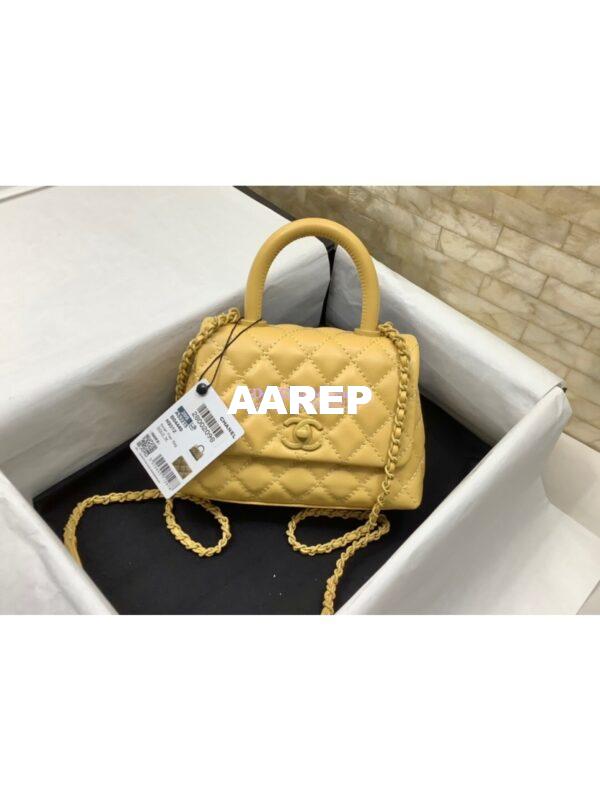 Replica Chanel Mini All Color Coco Handle Ultra Matte Bag in Grained Calfskin AS2215 Yellow 3