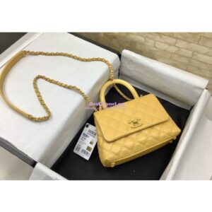 Replica Chanel Mini All Color Coco Handle Ultra Matte Bag in Grained Calfskin AS2215 Yellow 2