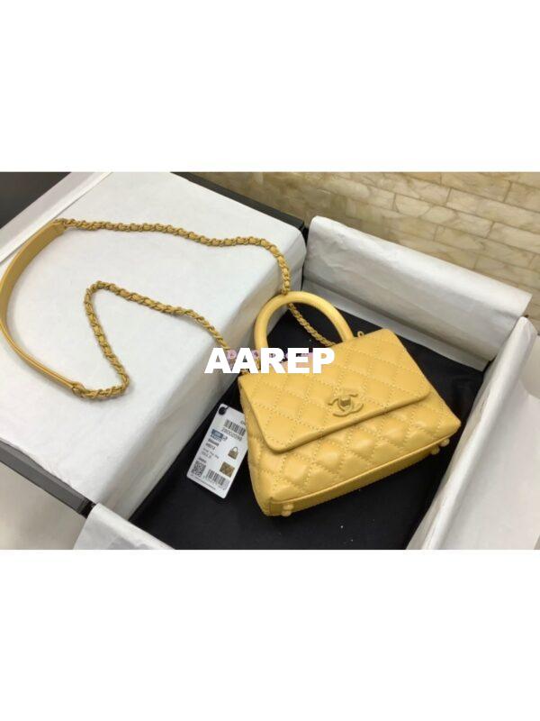 Replica Chanel Mini All Color Coco Handle Ultra Matte Bag in Grained Calfskin AS2215 Yellow 4