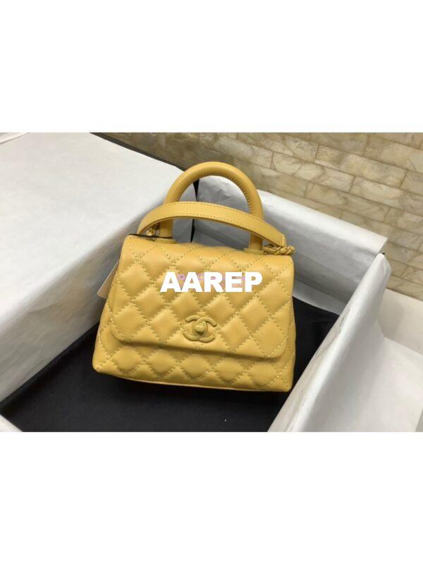 Replica Chanel Mini All Color Coco Handle Ultra Matte Bag in Grained Calfskin AS2215 Yellow 5
