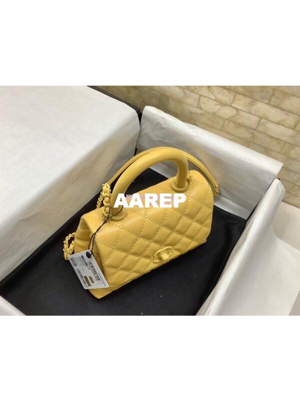 Replica Chanel Mini All Color Coco Handle Ultra Matte Bag in Grained Calfskin AS2215 Yellow 7