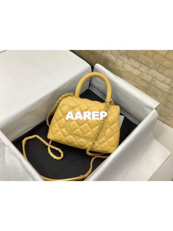 Replica Chanel Mini All Color Coco Handle Ultra Matte Bag in Grained Calfskin AS2215 Yellow 10