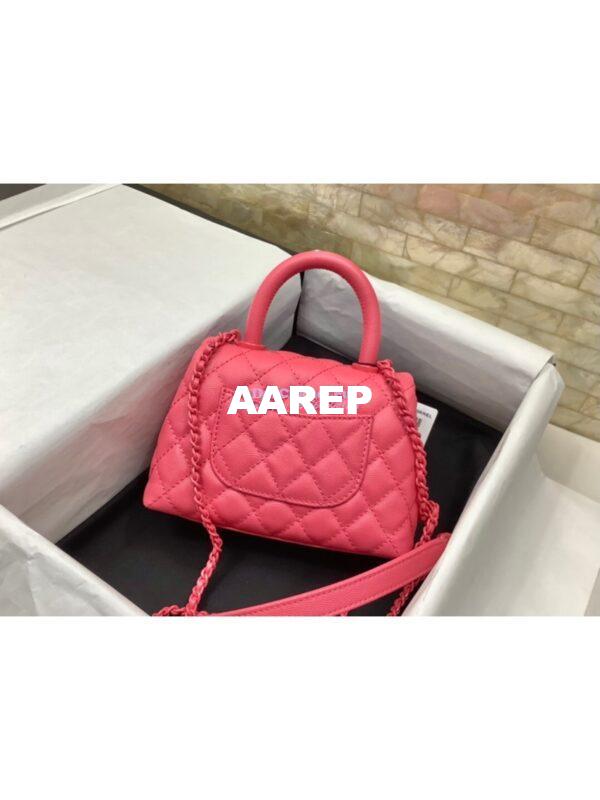 Replica Chanel Mini All Color Coco Handle Ultra Matte Bag in Grained Calfskin AS2215 Pink 7