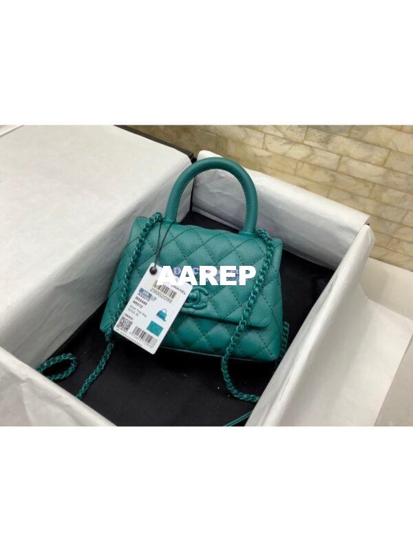 Replica Chanel Mini All Color Coco Handle Ultra Matte Bag in Grained Calfskin AS2215 Turquiose 3