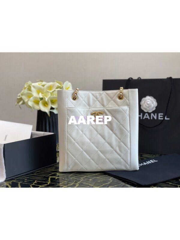 Replica Chanel Small Calfskin Shopping Bag AS2295 White