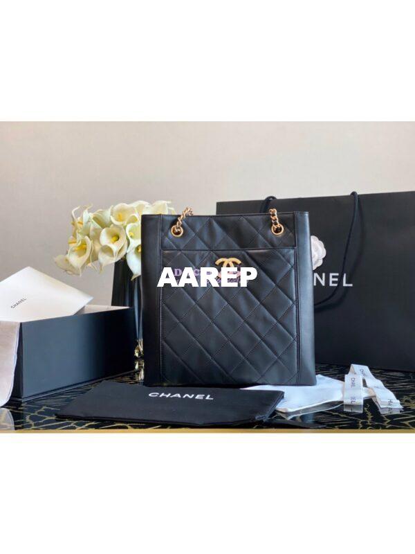 Replica Chanel Small Calfskin Shopping Bag AS2295 Black 3