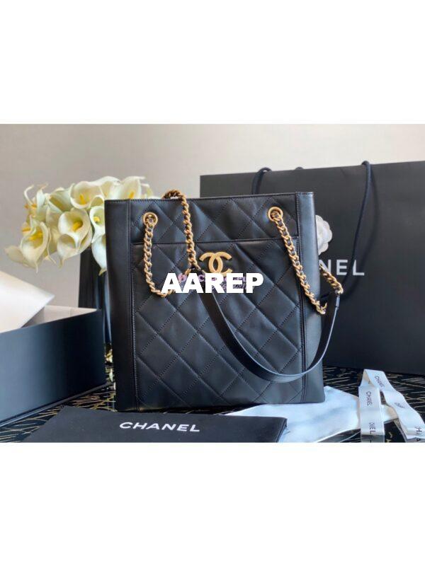 Replica Chanel Small Calfskin Shopping Bag AS2295 Black 4