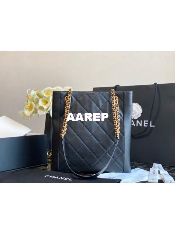 Replica Chanel Small Calfskin Shopping Bag AS2295 Black 8