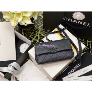 Replica Chanel Lacquered Metal Grained Calfskin Small Flap Bag AS2302 Black