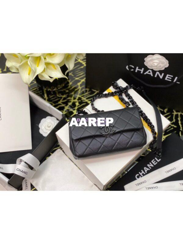 Replica Chanel Lacquered Metal Grained Calfskin Small Flap Bag AS2302 Black 3