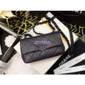 Replica Chanel Lacquered Metal Grained Calfskin Small Flap Bag AS2302 Black 2