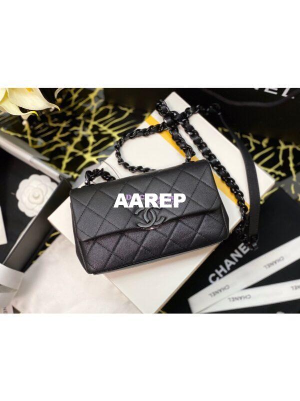 Replica Chanel Lacquered Metal Grained Calfskin Small Flap Bag AS2302 Black 4