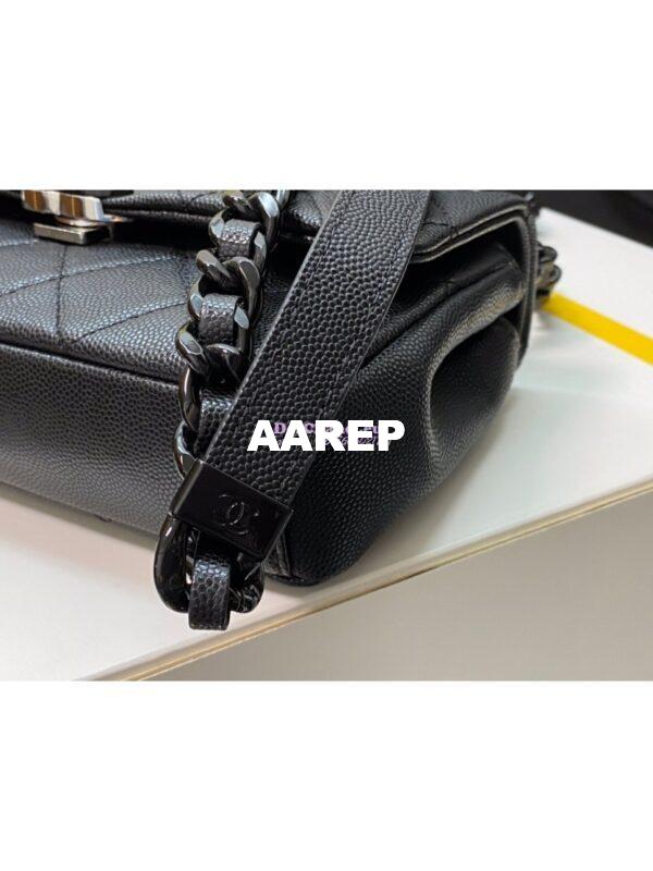 Replica Chanel Lacquered Metal Grained Calfskin Small Flap Bag AS2302 Black 7
