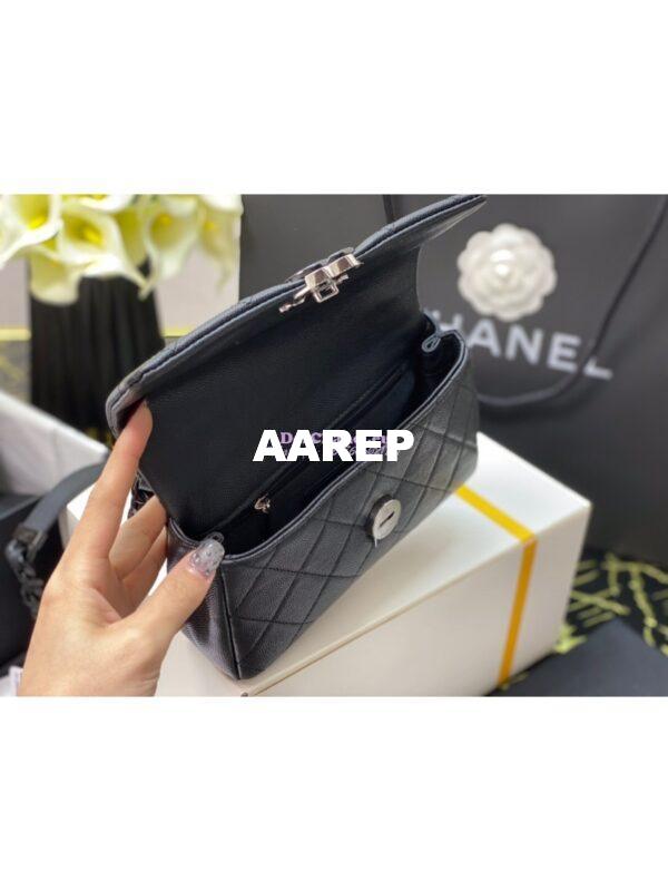 Replica Chanel Lacquered Metal Grained Calfskin Small Flap Bag AS2302 Black 10
