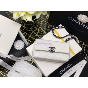 Replica Chanel Lacquered Metal Grained Calfskin Small Flap Bag AS2302 White Black