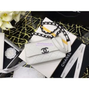 Replica Chanel Lacquered Metal Grained Calfskin Small Flap Bag AS2302 White Black 2