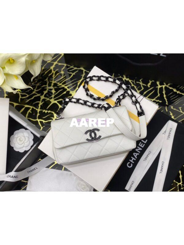 Replica Chanel Lacquered Metal Grained Calfskin Small Flap Bag AS2302 White Black 4