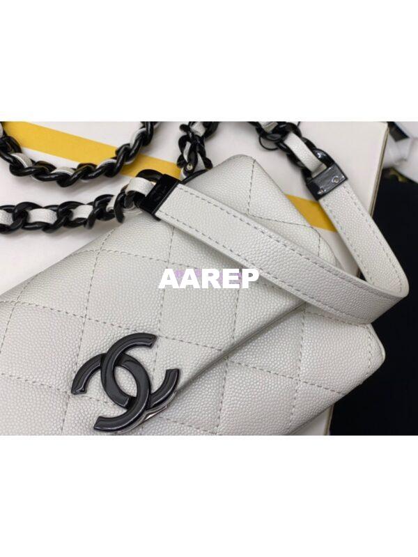 Replica Chanel Lacquered Metal Grained Calfskin Small Flap Bag AS2302 White Black 5